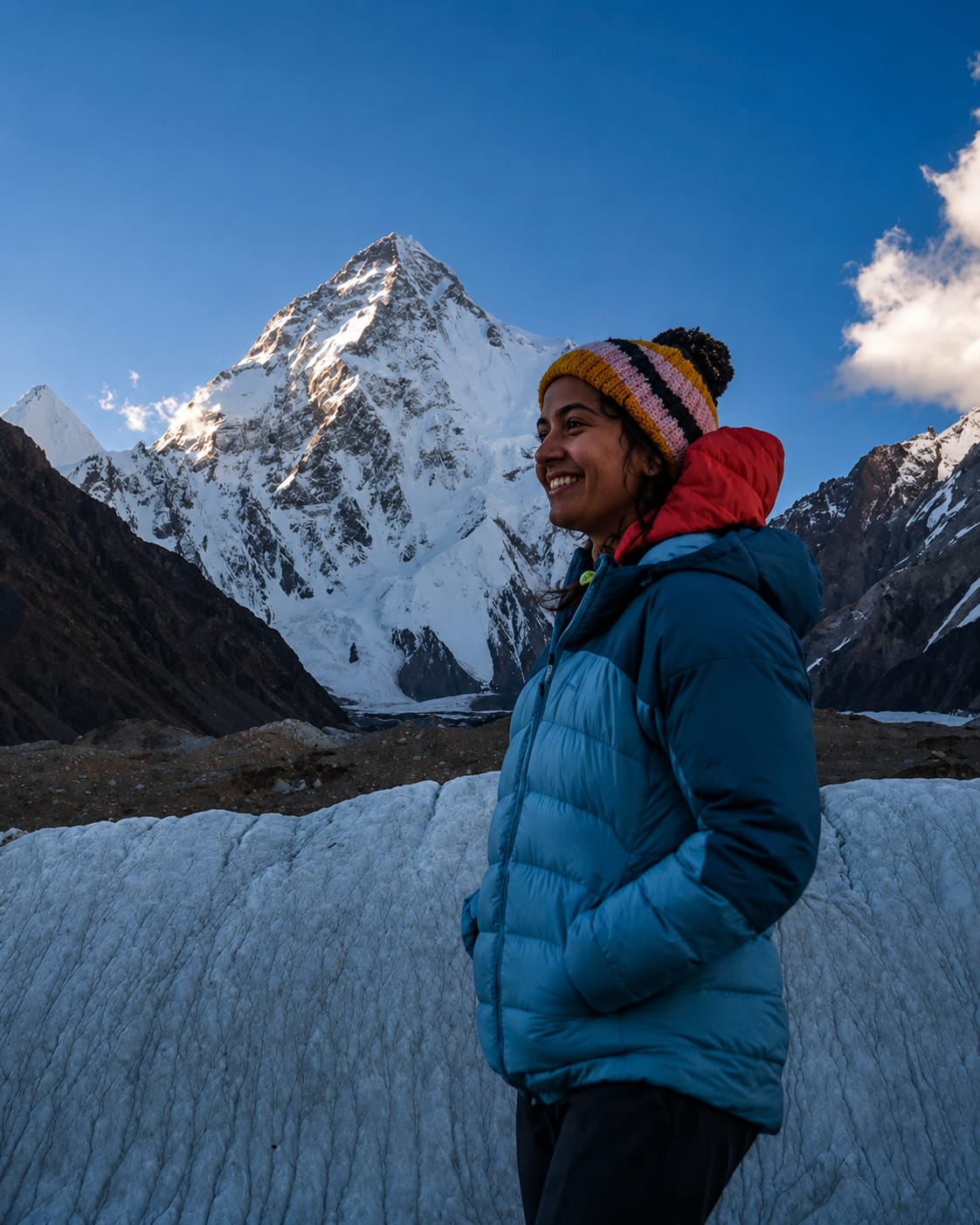 Traveller admiring K2 from the glacier