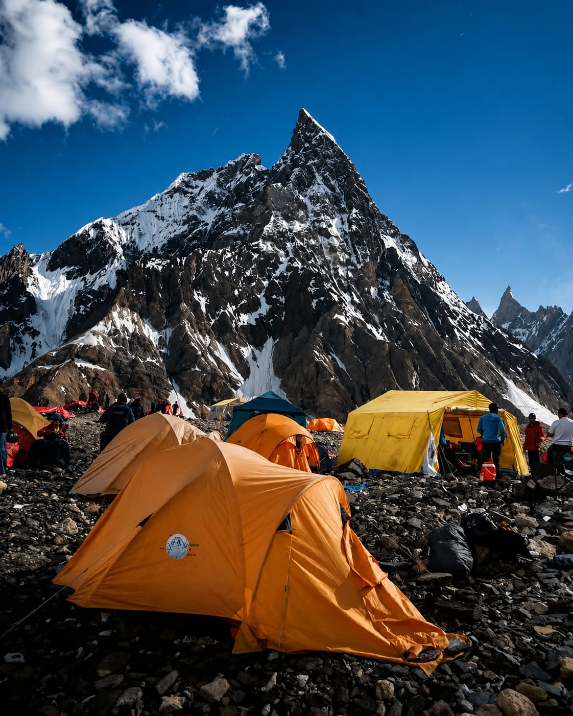 Colourful expedition tents at Karakoram base camp